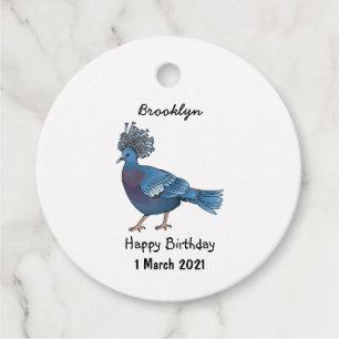 Victoria crowned pigeon bird cartoon illustration favour tags