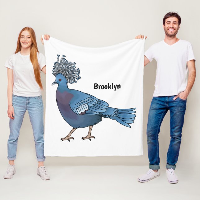 Victoria crowned pigeon bird cartoon illustration fleece blanket (In Situ)