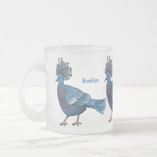 Victoria crowned pigeon bird cartoon illustration  frosted glass coffee mug (Left)