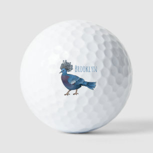 Victoria crowned pigeon bird cartoon illustration  golf balls