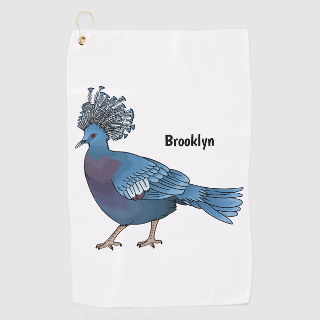 Victoria crowned pigeon bird cartoon illustration  golf towel (Front)