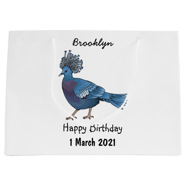 Victoria crowned pigeon bird cartoon illustration large gift bag (Front)