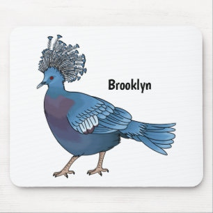 Victoria crowned pigeon bird cartoon illustration mouse mat