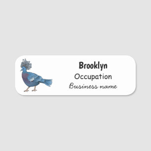 Victoria crowned pigeon bird cartoon illustration name tag