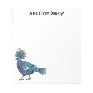 Victoria crowned pigeon bird cartoon illustration  notepad