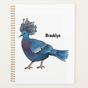 Victoria crowned pigeon bird cartoon illustration planner