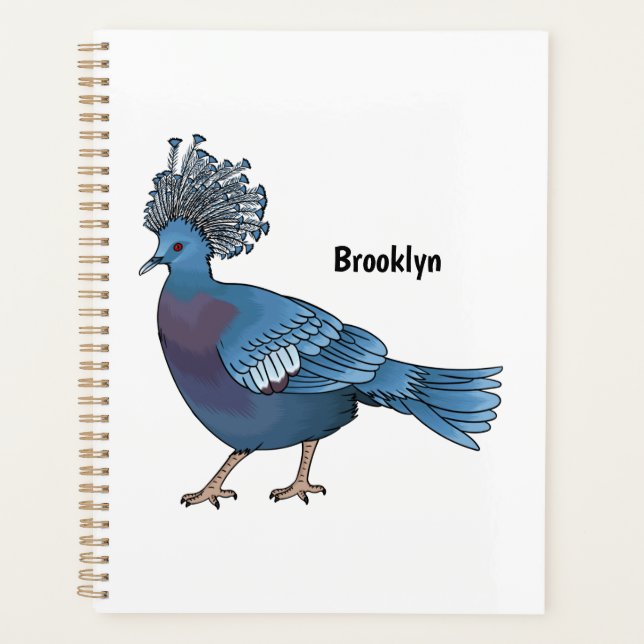 Victoria crowned pigeon bird cartoon illustration planner (Front)