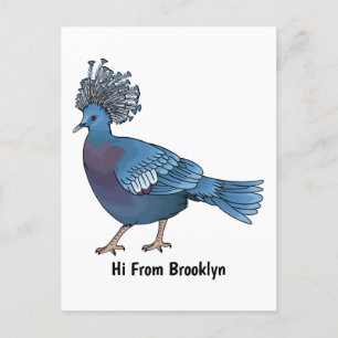 Victoria crowned pigeon bird cartoon illustration  postcard
