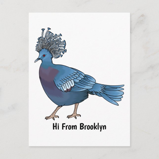 Victoria crowned pigeon bird cartoon illustration  postcard (Front)