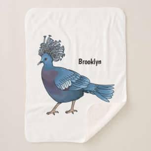 Victoria crowned pigeon bird cartoon illustration sherpa blanket