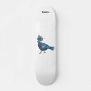 Victoria crowned pigeon bird cartoon illustration skateboard