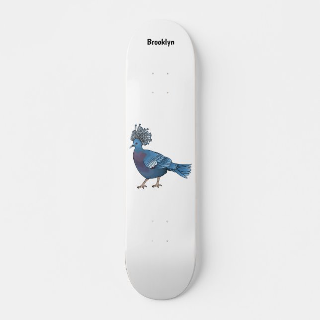 Victoria crowned pigeon bird cartoon illustration skateboard (Front)