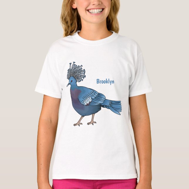 Victoria crowned pigeon bird cartoon illustration T-Shirt (Front)