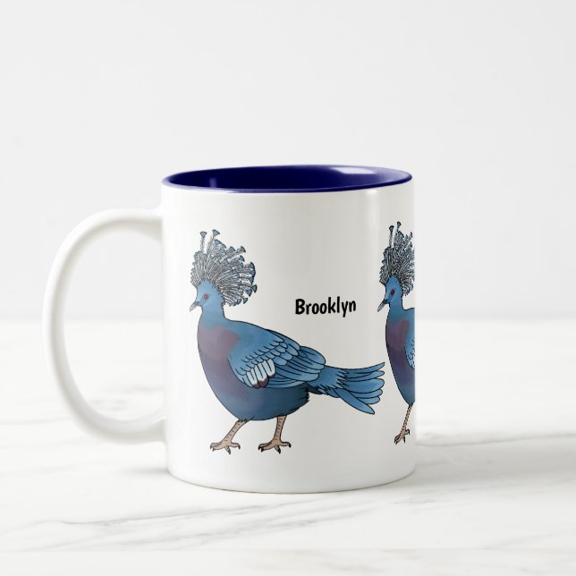 Victoria crowned pigeon bird cartoon illustration  Two-Tone coffee mug (Left)