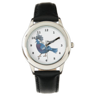 Victoria crowned pigeon bird cartoon illustration watch