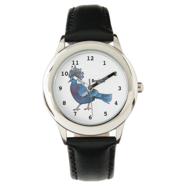 Victoria crowned pigeon bird cartoon illustration watch (Front)