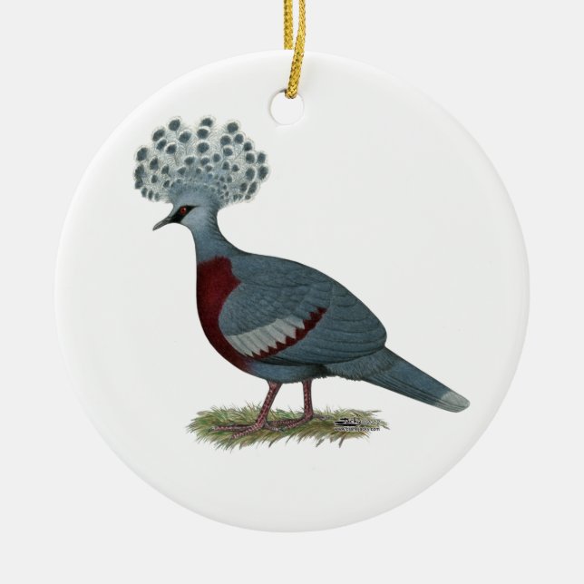 Victoria Crowned Pigeon Ceramic Tree Decoration (Front)