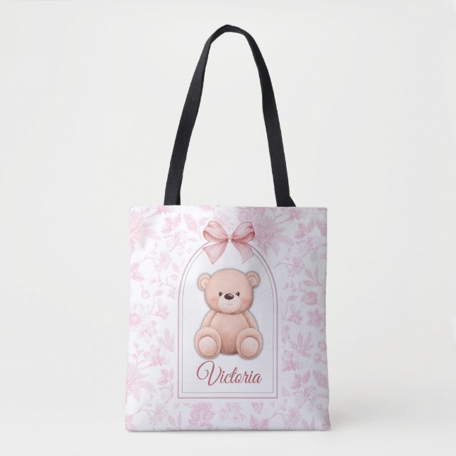 Victoria | Custom Pink Teddy Bear Nursery Design  Tote Bag (Front)