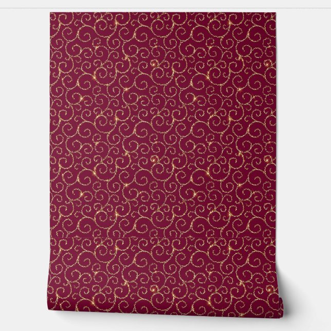VICTORIA Deep Wine and Golden Pattern Wallpaper (Unrolling)
