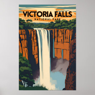 Victoria Falls National Park Traditional Travel Poster