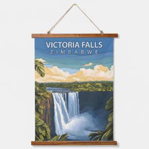 Victoria Falls – Retro Travel Poster of Zimbabwe Hanging Tapestry