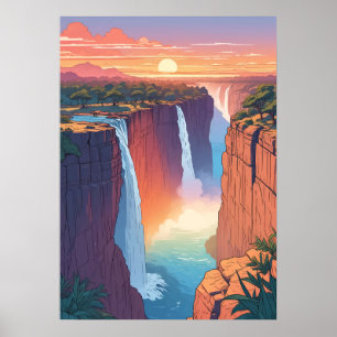 Victoria Falls Sunset Travel Art Poster