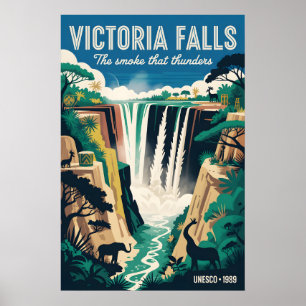 Victoria Falls Zimbabwe Retro Travel Poster