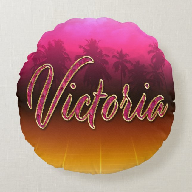 Victoria first name name golden pink cushion (Front)