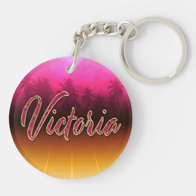 Victoria First name name pink keychain (Back)