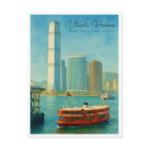 Victoria Harbor Hong Kong Retro Skyline