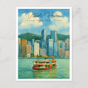 Victoria Harbour Hong Kong Retro Travel Holiday Postcard
