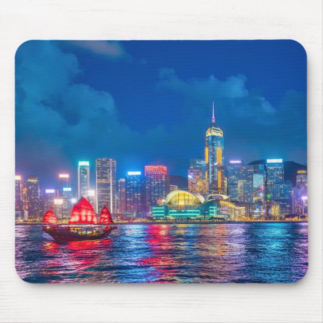 Victoria Harbour & Hong Kong Skyline at Night Mouse Mat (Front)