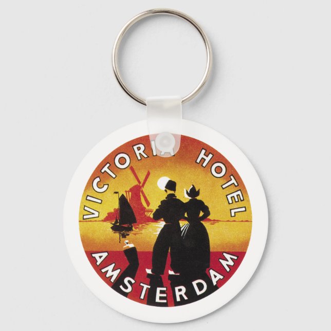 Victoria Hotel Amsterdam Vintage Lable Key Ring (Front)