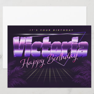 Victoria Name First Name purple retro card Birthda
