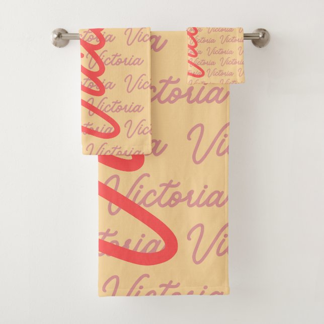Victoria Name Repeating Pattern Bath Towel Set (Insitu)