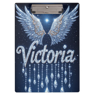 Victoria Name Sparkle Wings Personalised Gift Clipboard