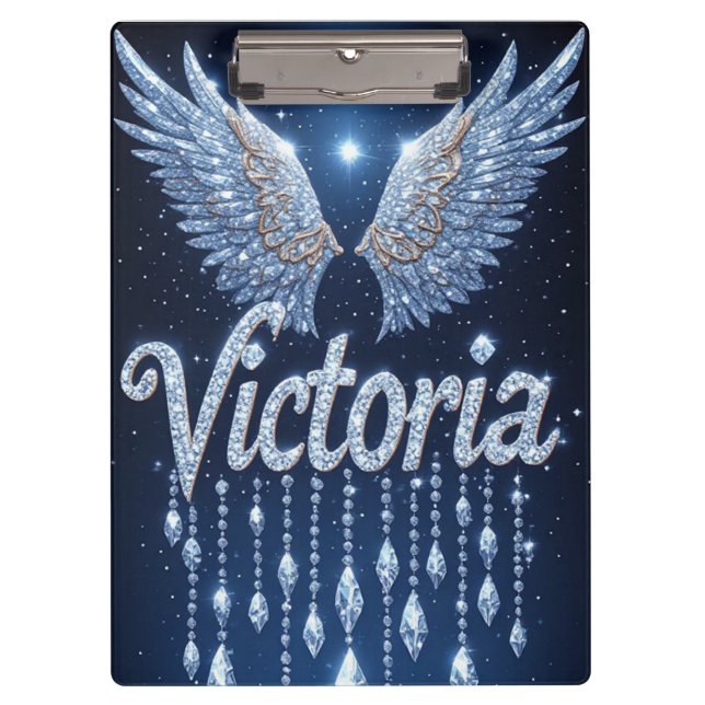 Victoria Name Sparkle Wings Personalised Gift Clipboard (Front)