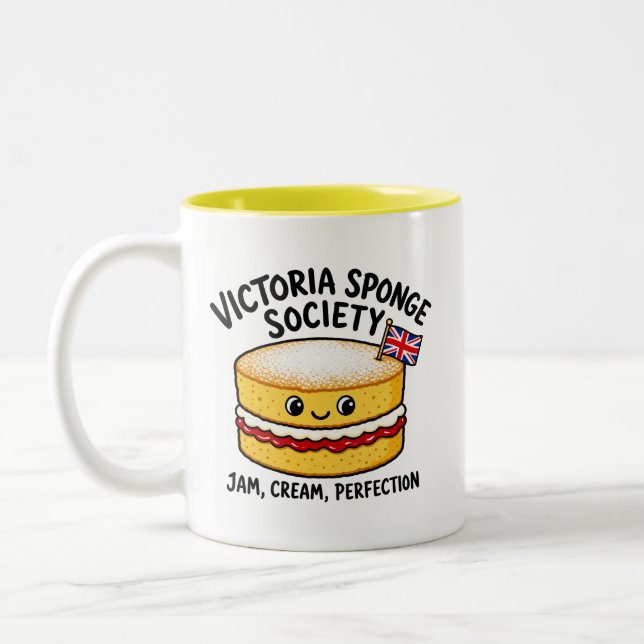 Victoria Sponge Society Funny Cake Two-Tone Coffee Mug (Left)