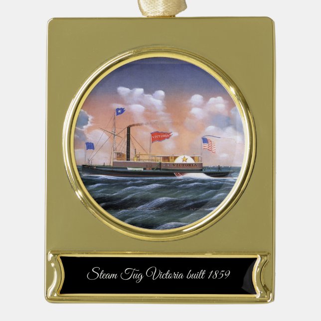 Victoria steam tug 1859 gold plated banner ornament (Front)