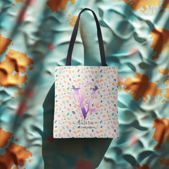 Victoria Vivid Blossom - Boho Floral Monogram V Tote Bag (Creator Uploaded)