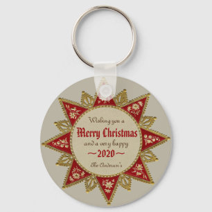 Victorian 16-point red gold Christmas star CC0965 Key Ring