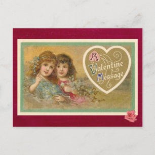 Victorian A Valentine Message 2 Girls Postcard