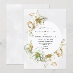 Victorian alabaster floral Wedding Invitation
