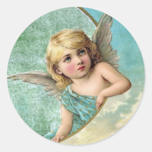 Victorian Angel and Moon Vintage Illustration Classic Round Sticker