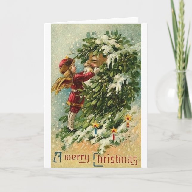 Victorian Angel And Santa Claus Christmas Card (Front)