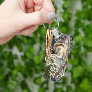Victorian Angel and Vintage Easter Lily Flowers Key Ring