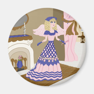 Victorian Angel Blue and Pink Singing by Fireplace Magnet