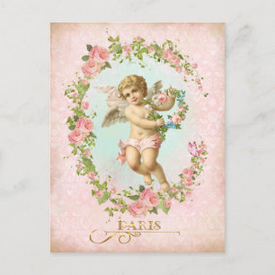 Victorian Angel Pink Rose Frame Postcard