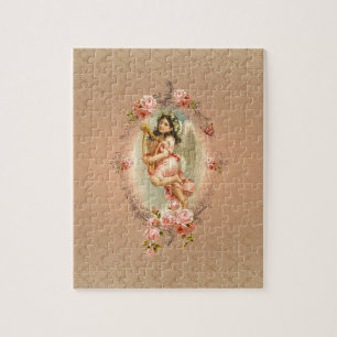 Victorian Angel rose baroque vintage floral Jigsaw Puzzle