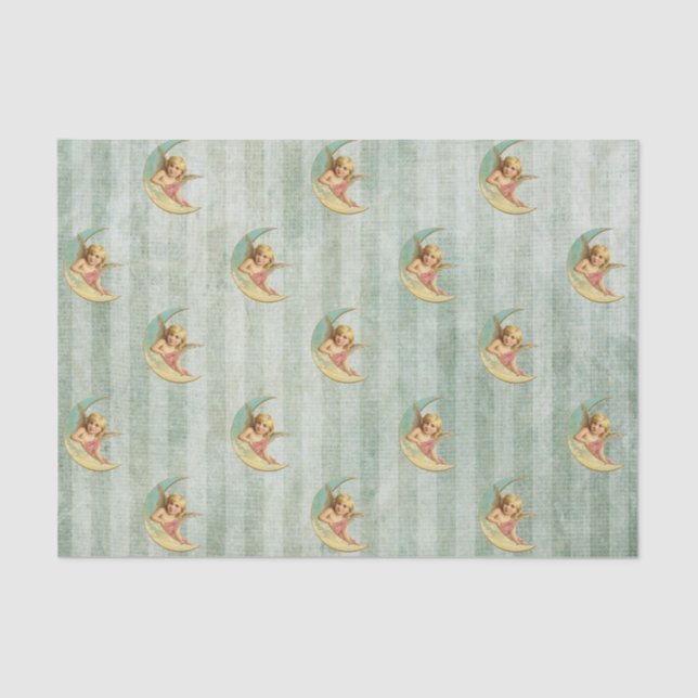 Victorian Angel Sage Green Stripes Tissue Paper (Front)